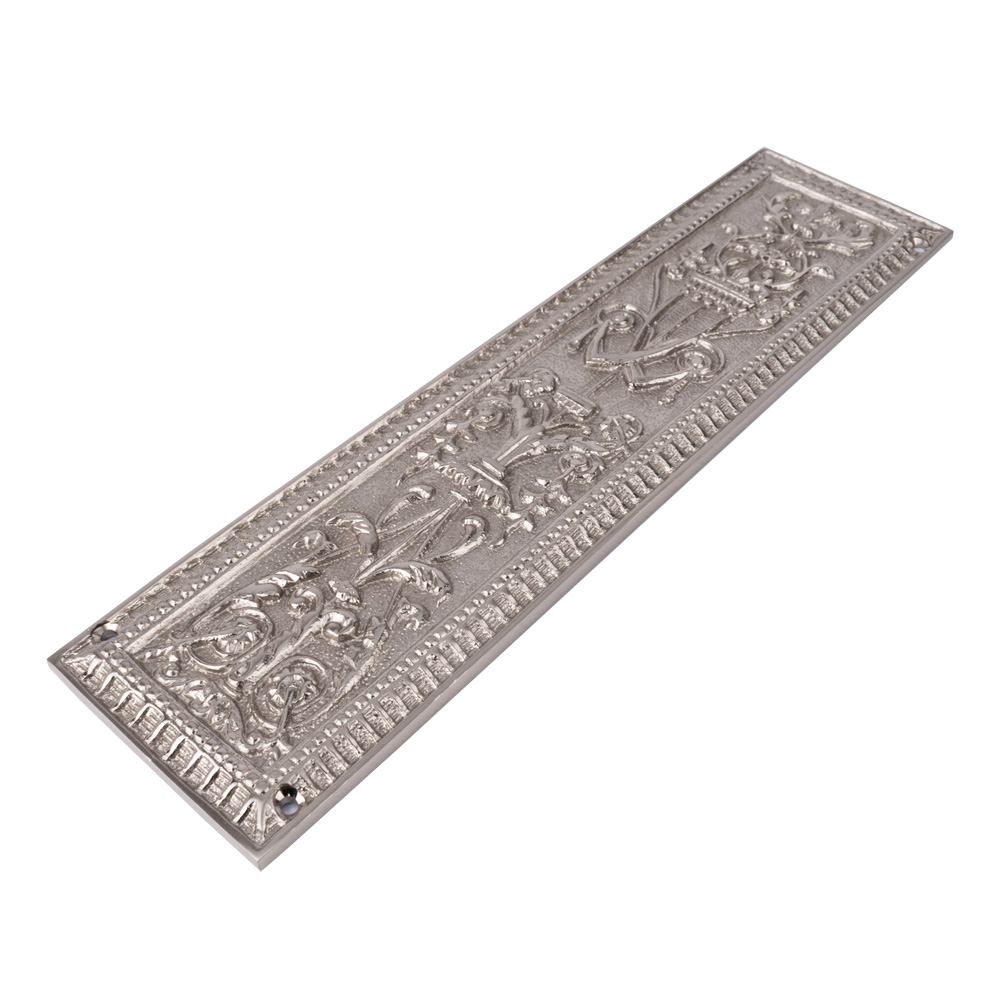 Dart Heavy Cast Brass Door Push Finger Plate - Period Design - 310mm x 76mm - Satin Nickel